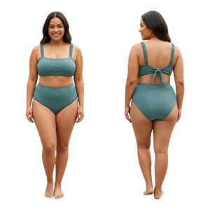 Summer Mae Ribbed High Waisted Bikini Set Green Size 14 NWT